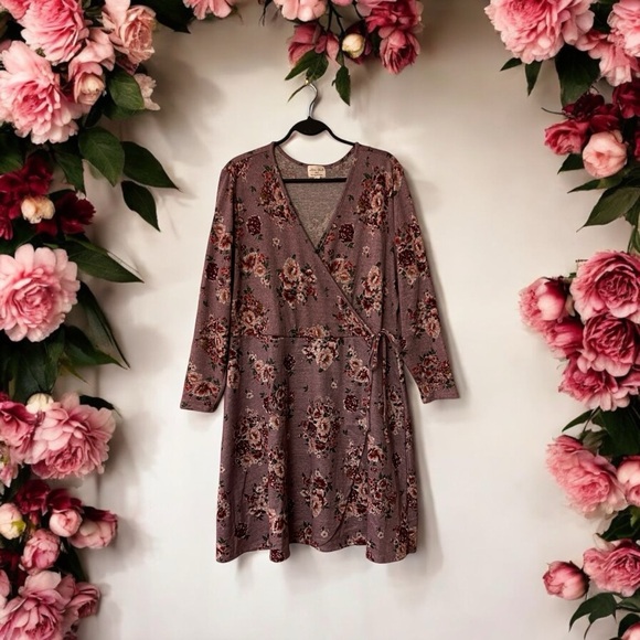 Ultra Flirt Plus Heather Light Purple Floral Print Knit Dress - Picture 11 of 16